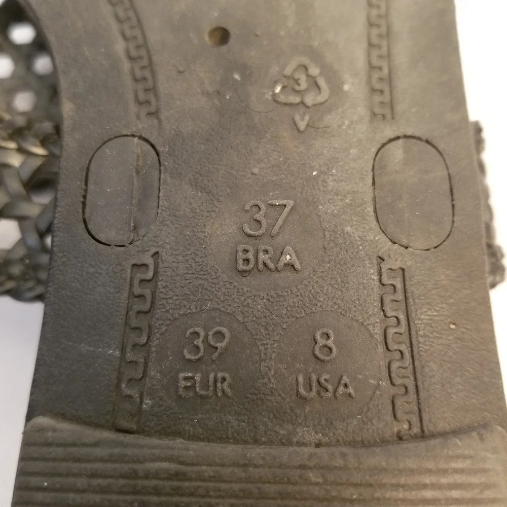 Woven Black Thong Sandals Silver Flower Detail Animal Print Footbed Womens Sz 8